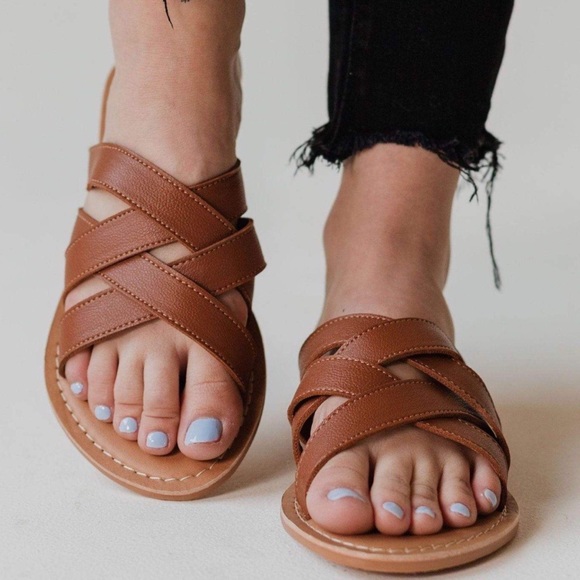 NIB Lucy Avenue Strappy Marley Brown Vegan Leather Backless Sandals Size… - Picture 3 of 12